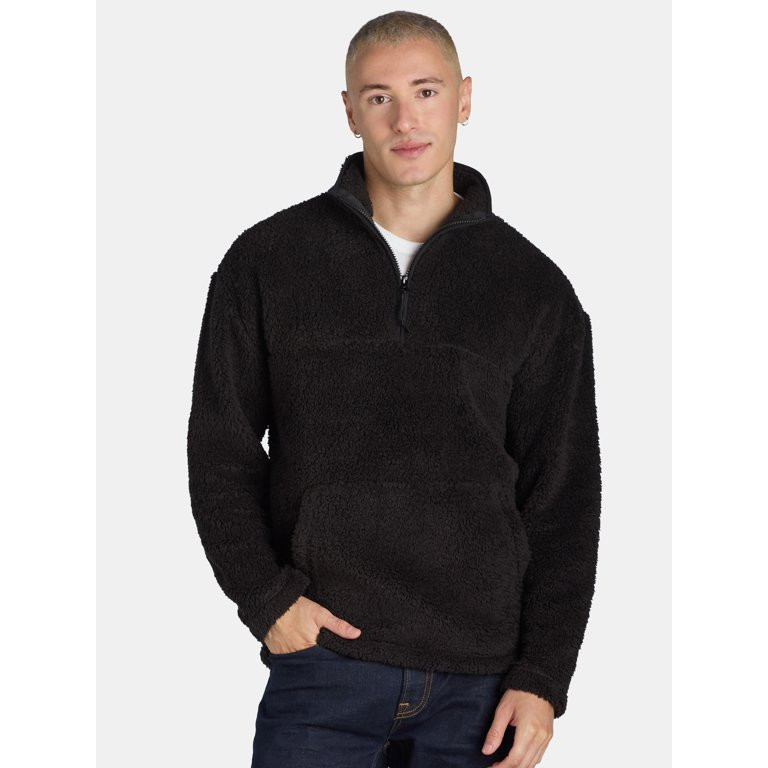 No Boundaries Men's & Big Men's Faux Shearling High Pile Fleece Quarter Zip Pullover, Sizes XS-5X... | Walmart (US)