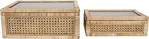 Creative Co-Op Woven Rattan Display Boxes with Glass Lids & Fir Wood Frame (Set of 2 Sizes) | Amazon (US)