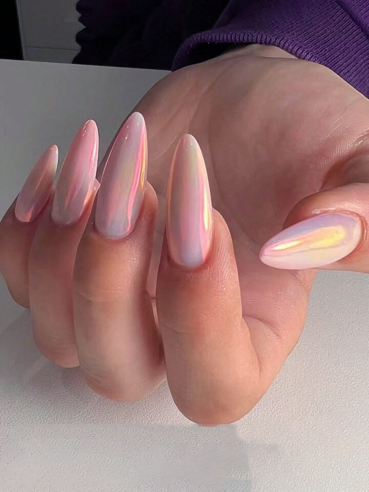 Press On Nails Médio - Prensa De Amêndoa Nas Unhas, Cola Nas Unhas Com Pontas De Unhas Cromadas... | SHEIN