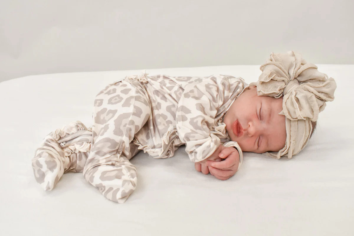 Natural Leopard Ruffle Zip Footie | Rockin Royalty