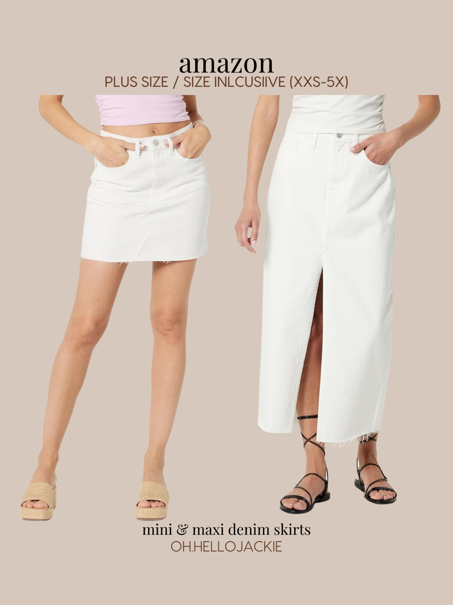Affordable AMAZON finds! Plus size and size inclusive - XXS to 3X, 4X, 5X TRUE TO US SIZES.

White denim mini skirt, white denim maxi skirt with center slit in frontt

#LTKPlusSize #LTKMidsize #LTKFindsUnder50