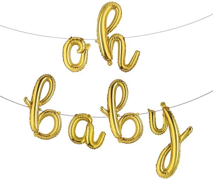 16 Inch Lowercase Oh Baby Foil Letters Balloons Banner Hanging Party Kit for Baby Shower Gender R... | Amazon (US)