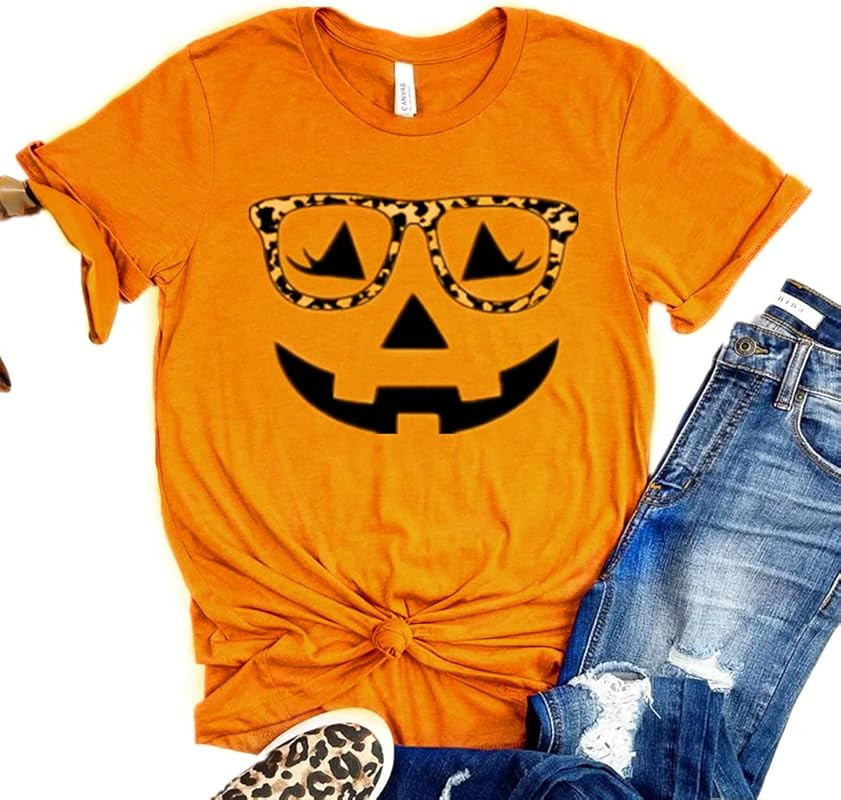 Halloween Pumpkin Shirt Women Funny Jack-O-Lantern Pumpkin Halloweentown University Tee Fall Shirt T | Amazon (US)