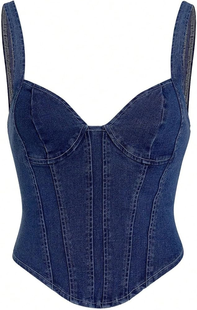 Verdusa Women's Sweetheart Neck Sleeveless Asymmetrical Denim Crop Cami Top | Amazon (US)