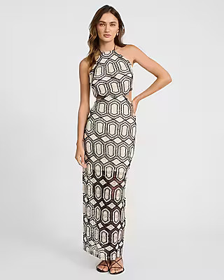 Crochet Halter Cutout Open Back Maxi Dress | Express