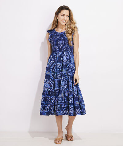 Scarf Print Smocked Midi Dress | vineyard vines