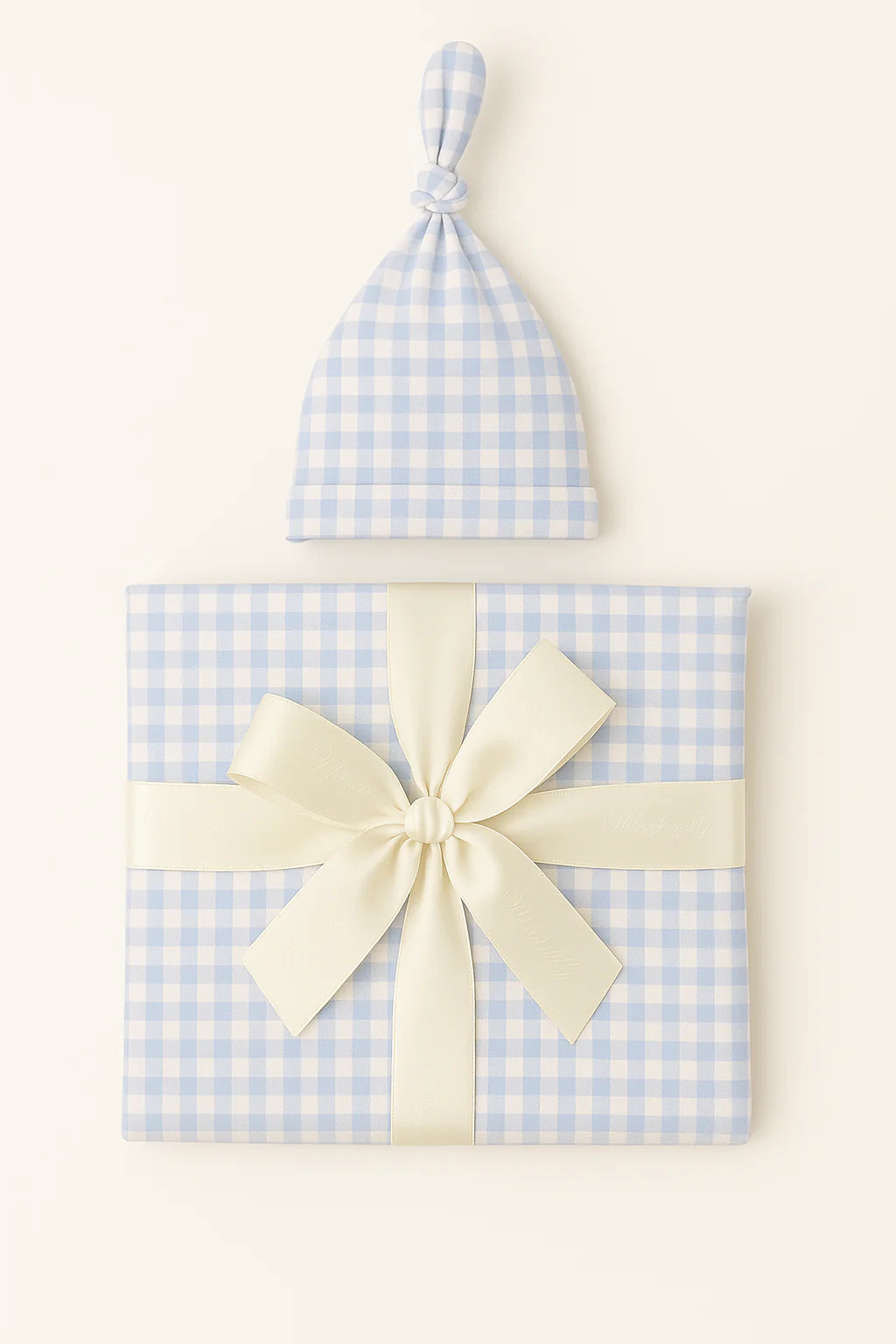Bamboo Baby Swaddle Blanket & Hat in Blue Gingham | waverles