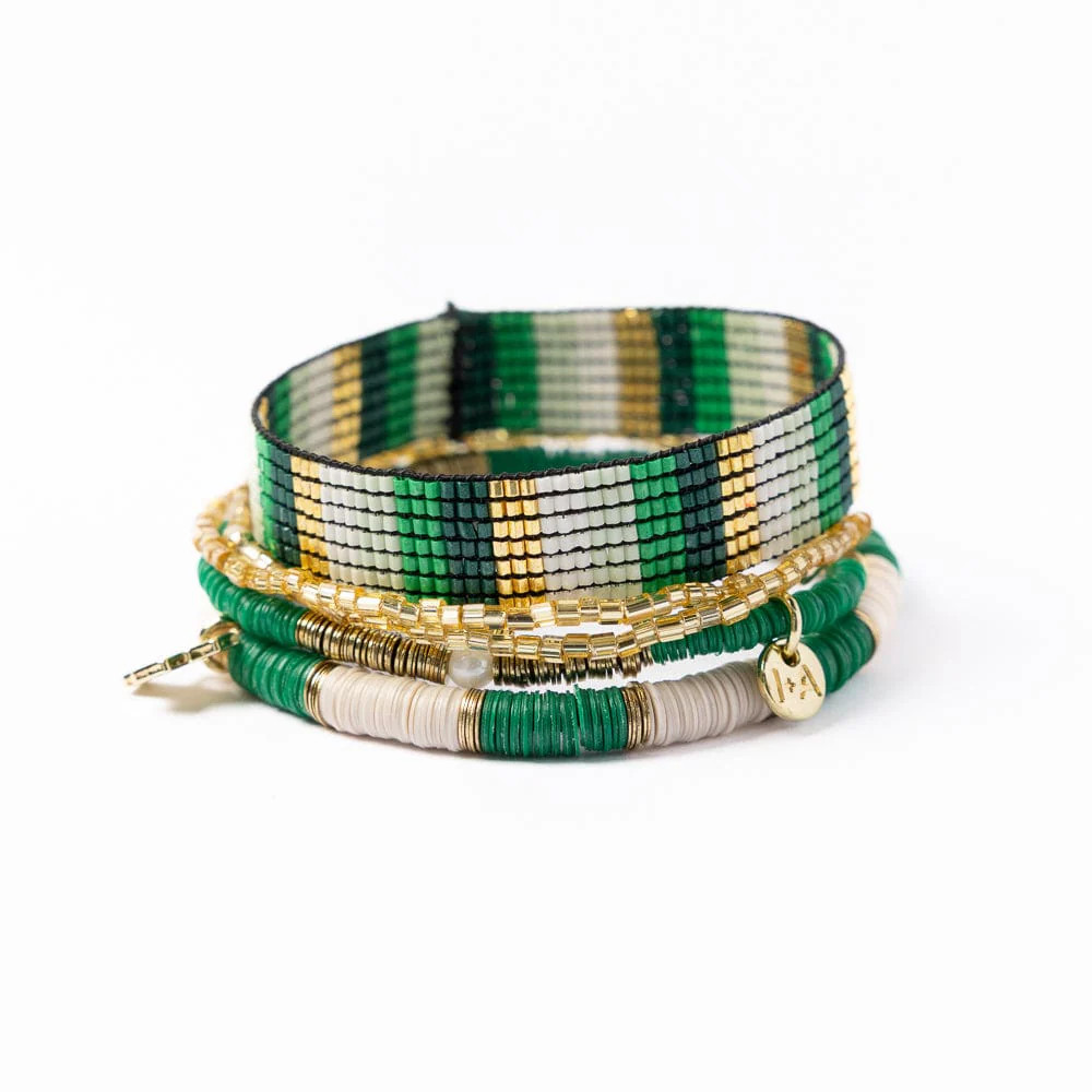 Grace & Alex Bracelet Stack Green And Ivory | INK+ALLOY