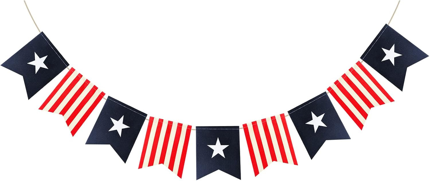 6ft Patriotic Burlap Banner DecorSea July 4 th Decor Burlap Banner USA Bunting American Flag Bann... | Amazon (US)