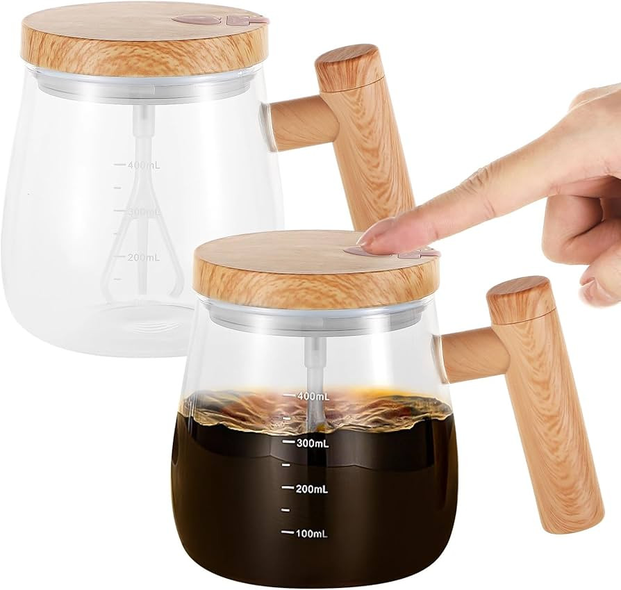 2-Pack Electric Mixing Glass Mugs, 400 Ml Self-Stirring Portable Cups with Lid and Handle, Rechar... | Amazon (US)