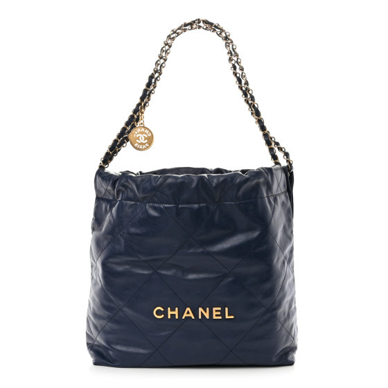 Shiny Calfskin Quilted Small Chanel 22 Navy | FASHIONPHILE (US)