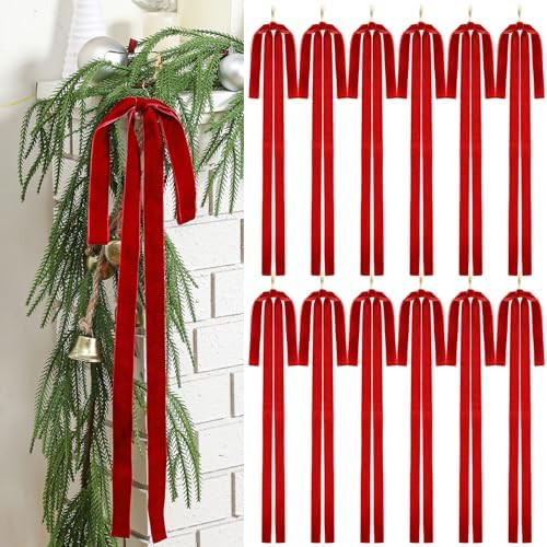 Janinka 12 Pcs Red Velvet Ribbon Bows Christmas Tree Decorations 23.5x15.5 Inch Rustic Neutral La... | Amazon (US)