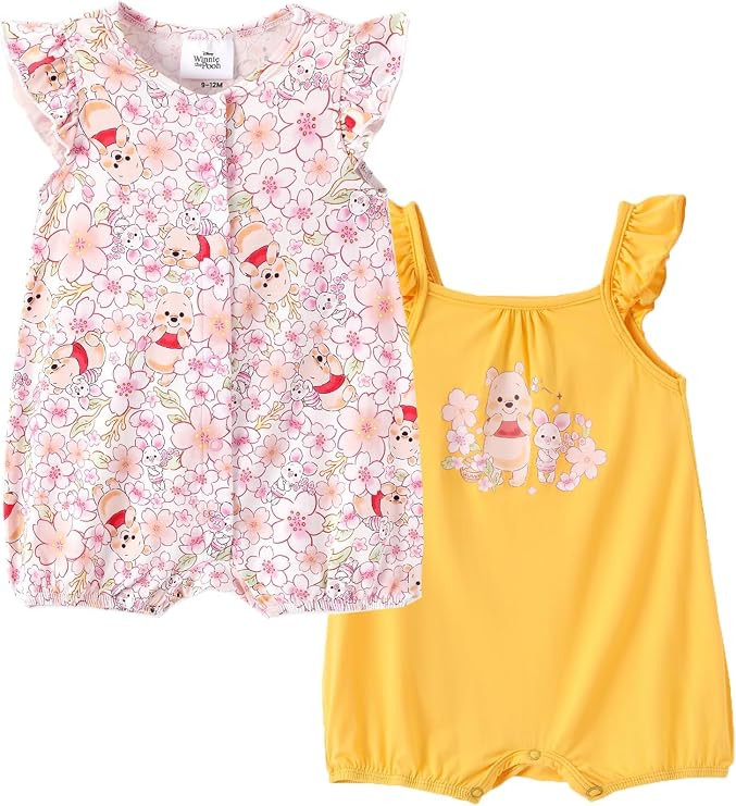 Disney Baby Girls Viscose Made from Bamboo 2 Packs Breathable Bodysuit with Ruffle Sleeves Romper... | Amazon (US)