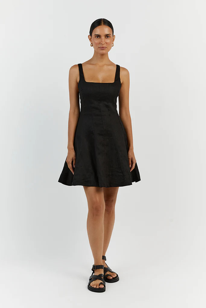 MILAHN BLACK LINEN MINI DRESS | DISSH