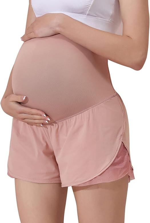 Maacie Women Maternity Layered Fast Drying Yoga Shorts with Liner Inner Pocket | Amazon (US)