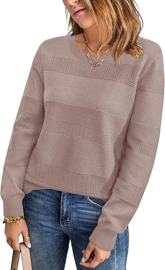 Arach&Cloz Womens Fall Sweaters 2024 Crochet Crew Neck Long Sleeve Knit Tops Pullover Fashion Clo... | Amazon (US)