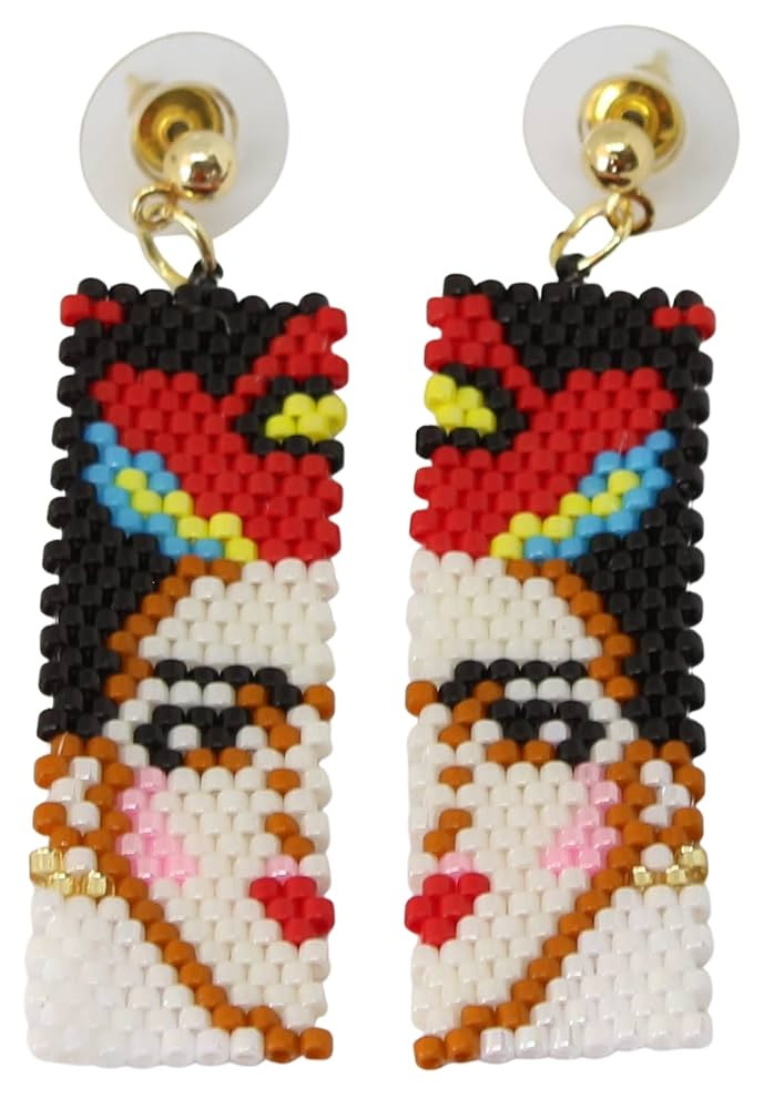 Handmade Beads Statement Earrings | Frida Stud Mexican Artist Graphic Boho Accessories Multicolor... | Amazon (US)