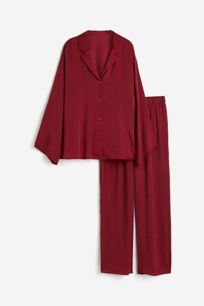 Camisa y pantalón de pijama - Rojo oscuro - MUJER | H&M ES | H&M (FR & ES & IT)