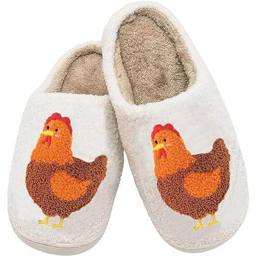 Chicken Slippers For Women Men Cute Funny Fuzzy Fluffy House Slippers Slip-ON Cozy Indoor Outdoor Slippers Chicken 43-44 | Amazon (US)