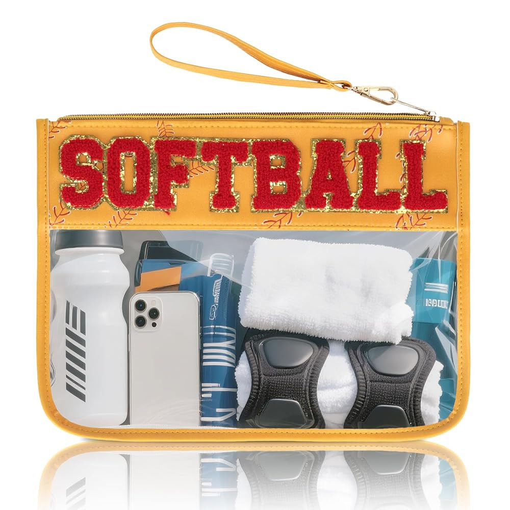 Softball Gifts Makeup Bag, Softball Stuff Accessories, Portable Toiletry Storage Bag with Chenill... | Amazon (US)