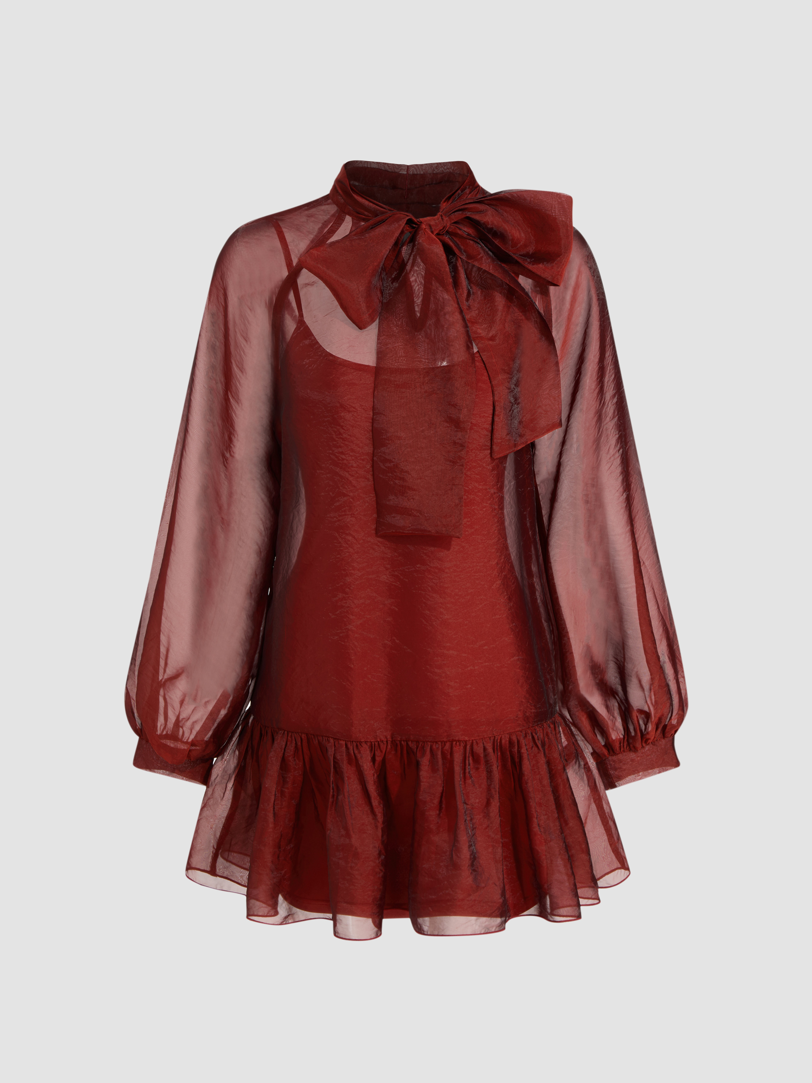 Stand Collar Bowknot See-through Mini Dress With Cami Mini Dress | Cider