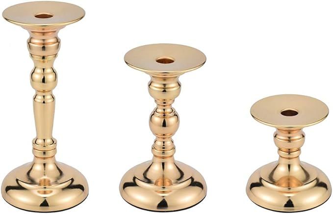 Vincidern Gold Pillar Candle Holders for Wedding Decor - 3 Pillar Candle Holder Centerpiece, Meta... | Amazon (US)