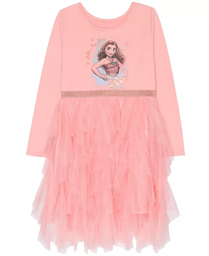 Disney Little Girls Moana Long Sleeve Cascade Mesh Tutu Dress - Macy's | Macy's