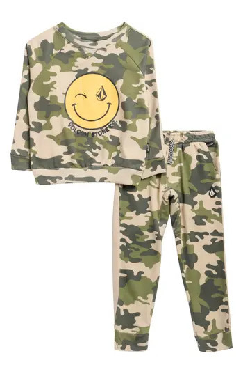 Volcom French Terry Graphic Pullover & Joggers Set in Camo at Nordstrom Rack, Size 2T | Nordstrom Rack