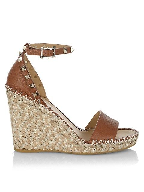 Rockstud Grained Leather Espadrille Wedge Sandals | Saks Fifth Avenue