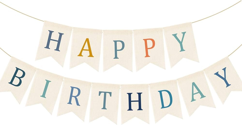 Doumeny Happy Birthday Burlap Banner Boho Birthday Bunting Garland Blue Bohemian Sign Flag White ... | Amazon (US)