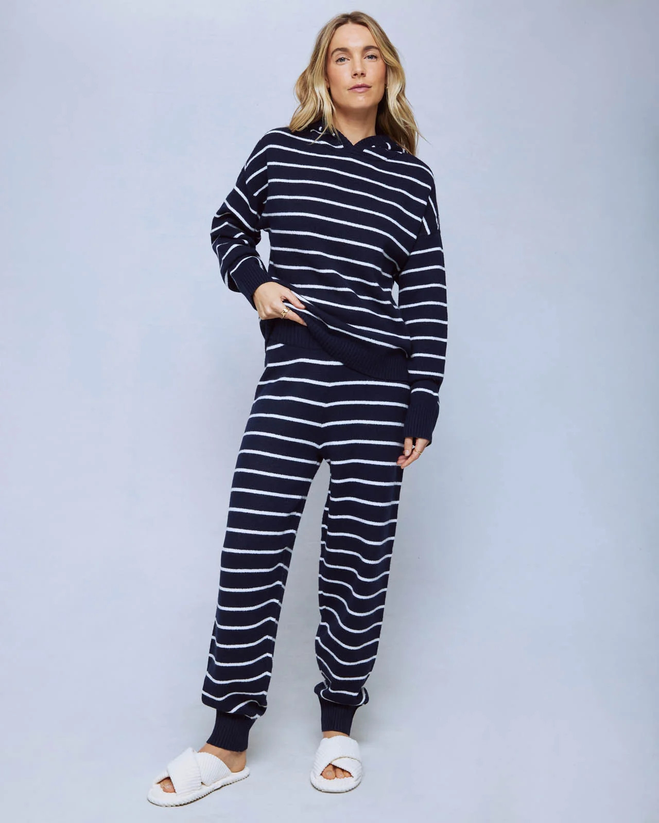 Splendid - Horizontal Stripe Navy Long Sleeve Hoodie and Jogger Set - Stripe Navy Blazer | Splendid