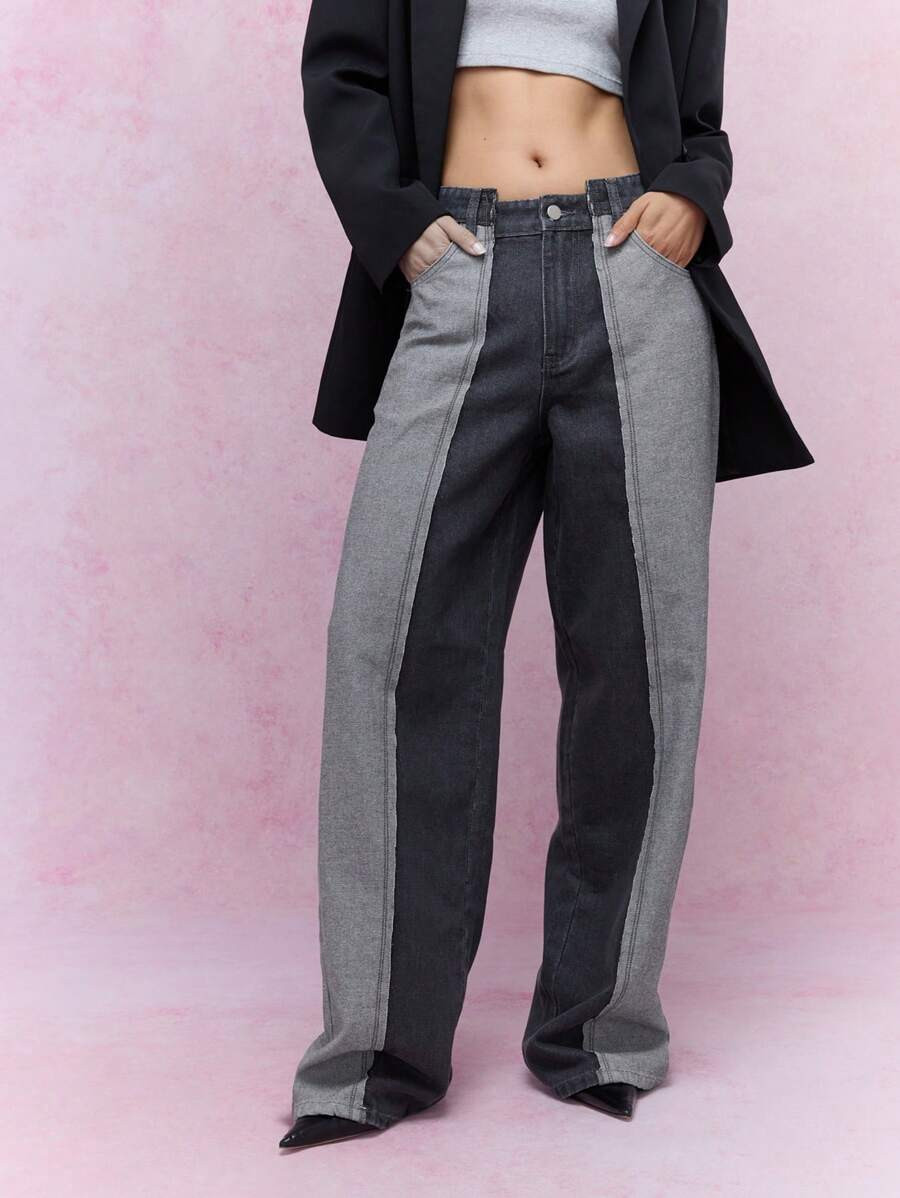 MISSGUIDED Dual Tone Denim Straight Leg Jeans | SHEIN