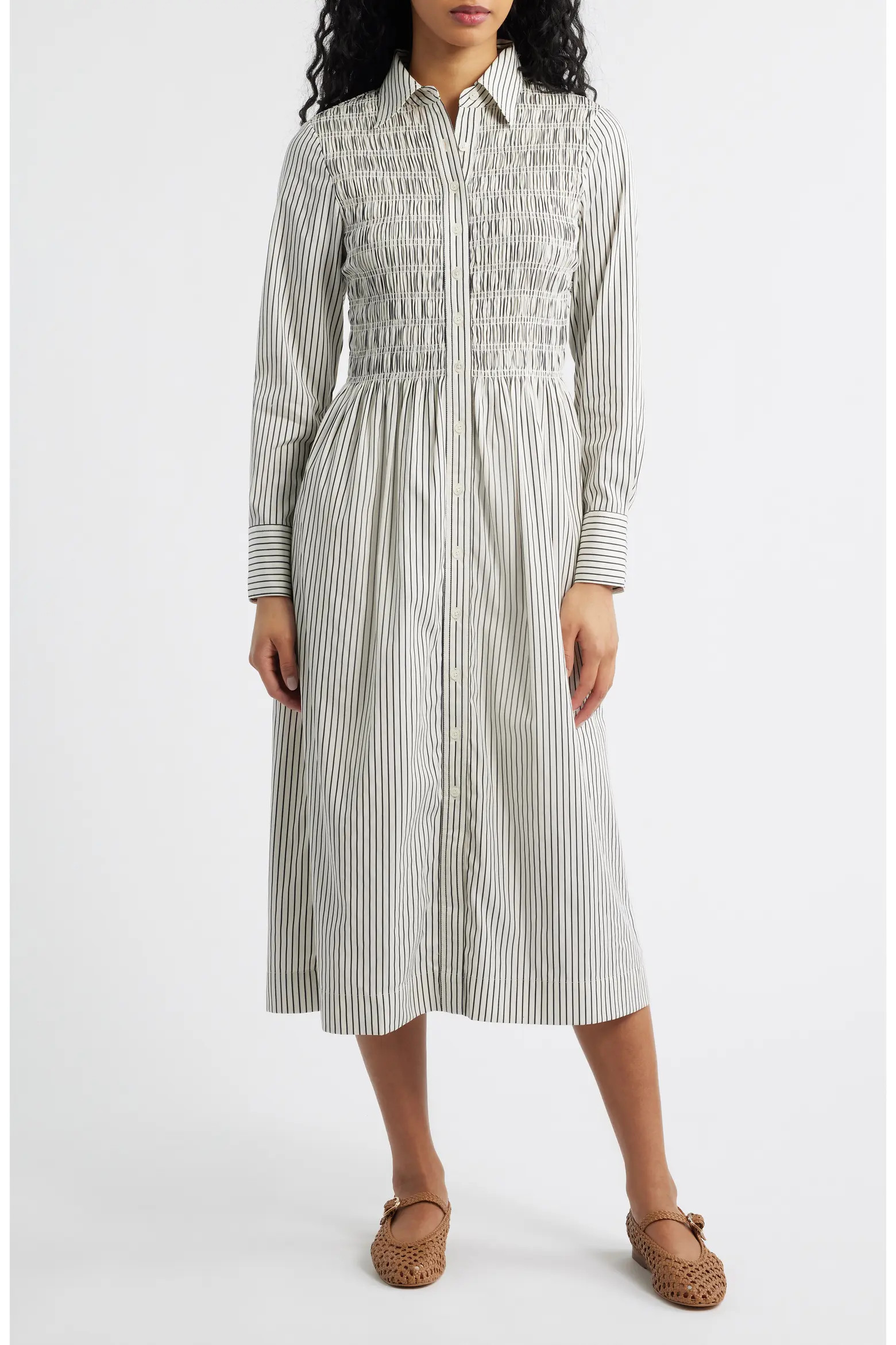 Smocked Poplin Midi Shirtdress (Women) | Nordstrom | Nordstrom