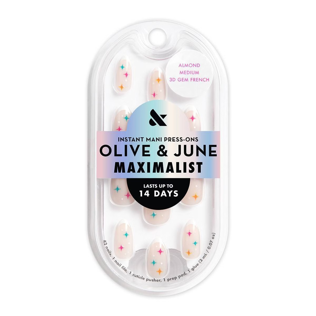 Olive & June Press-On Fake Nails - Maximalist - M Almond - 3D Gem French - 42ct | Target