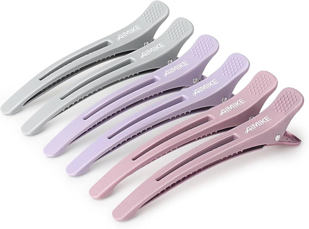 AIMIKE Hair Sectioning Clips with Silicone Band - 6pcs No Crease Duck Billed Clips for Styling, C... | Amazon (US)