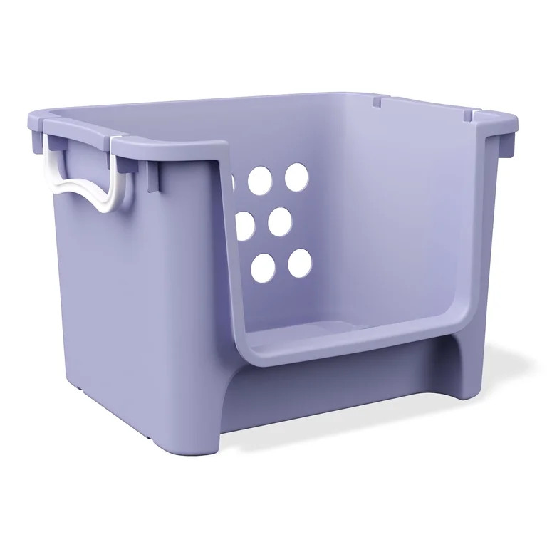 Mainstays Kids Large Purple Stackable Plastic Open-Front Toy Storage Basket with Handles | Walmart (US)