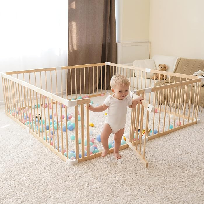 GGF Wooden Baby Playpen, Large Wood Gate Playpen for Babies and Toddlers, Baby Fence Play Yard wi... | Amazon (US)