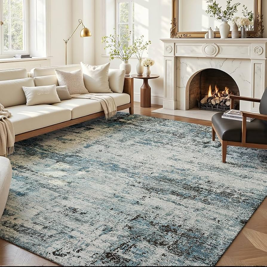 Area Rug 8x10 Washable Rug Blue for Living Room, Dining Room, Bedroom, Large Carpets, Non Slip & ... | Amazon (US)