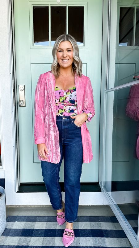 Date night outfit | 

Pink blazer TTS use code STYLEDBY15 for 15% off your buddy love order 

Abercrombie top runs kind of small. Wearing a small and it’s a pain to get on and off but it fits like a glove once it’s on and it’s SO cute. Love the colors.

Jeans are TTS. 

#LTKunder50 #LTKSeasonal #LTKsalealert