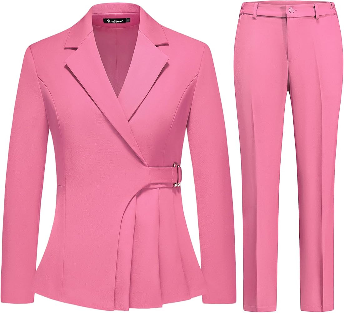 Women's Pants Suit Solid Jacket 2 Piece Set Irregular Blazer Suit Business Casual | Amazon (US)