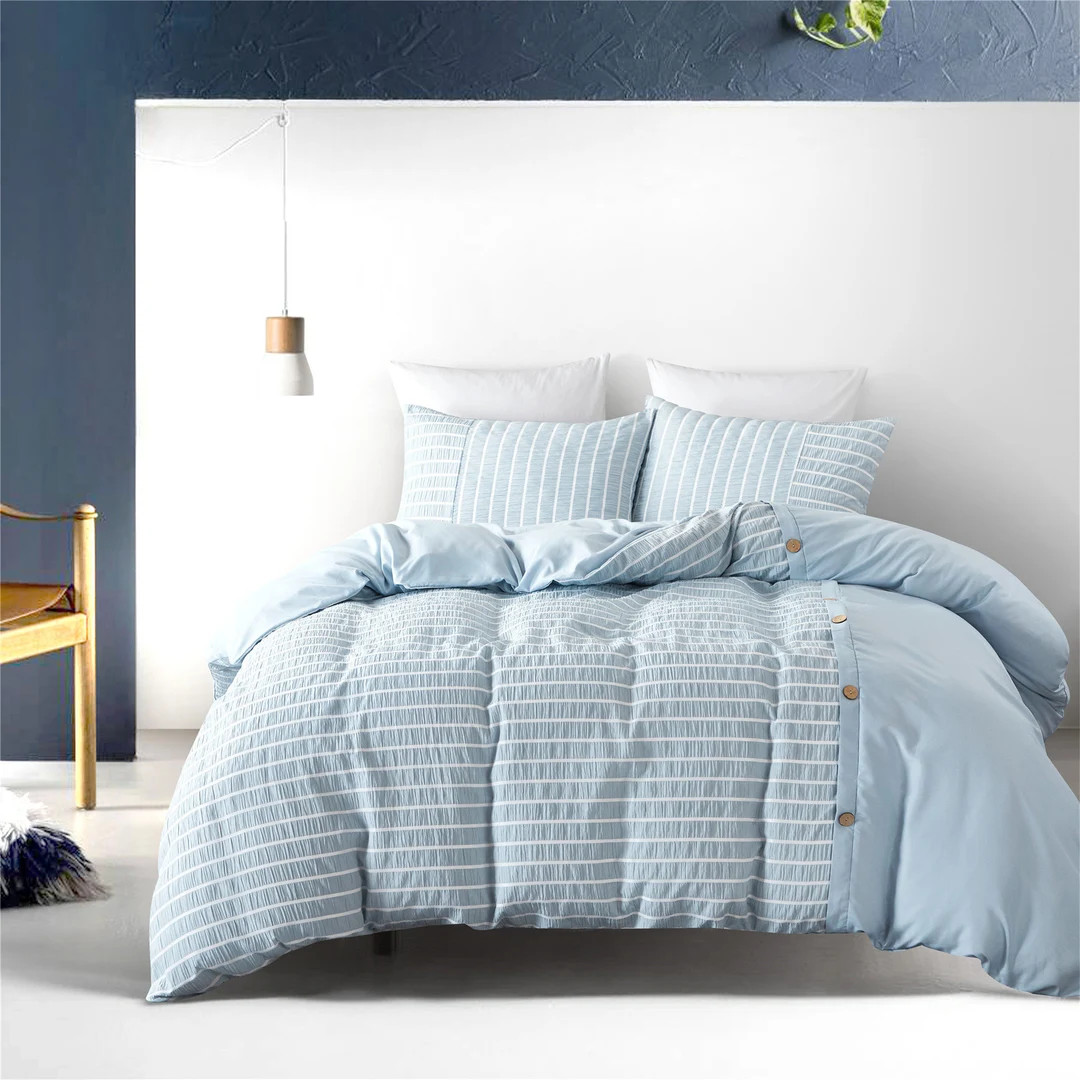 Baby Blue Seersucker Buttons Duvet Cover  Pillow Cases - Etsy | Etsy (US)