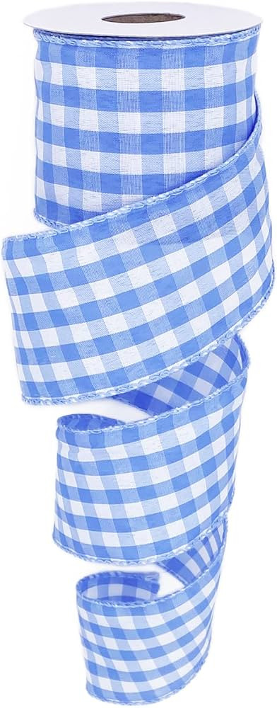Leecogo Blue White Buffalo Check Plaid Wired Ribbon,2 1/2”x10 Yard, Farmhouse Gingham Ribbon fo... | Amazon (US)