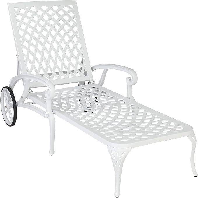VINGLI Cast Aluminum Outdoor Chaise Lounge Chair with Wheels, Patio Chaise Lounge with 3-Position... | Amazon (US)