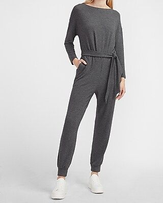 Cozy Belted Long Sleeve Lounge Jumpsuit | Express