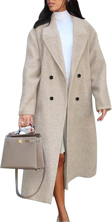 Flygo Womens Long Pea Coat Notch Lapel Double Breasted Trench Coat Fall Winter Overcoat Long Jack... | Amazon (US)