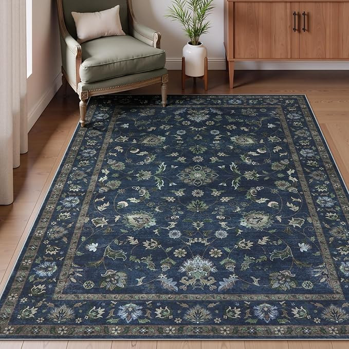 Wonnitar 5x7 Washable Area Rug, Non Slip Vintage Floral Rug for Bedroom, Ultra-Thin Stain Resista... | Amazon (US)