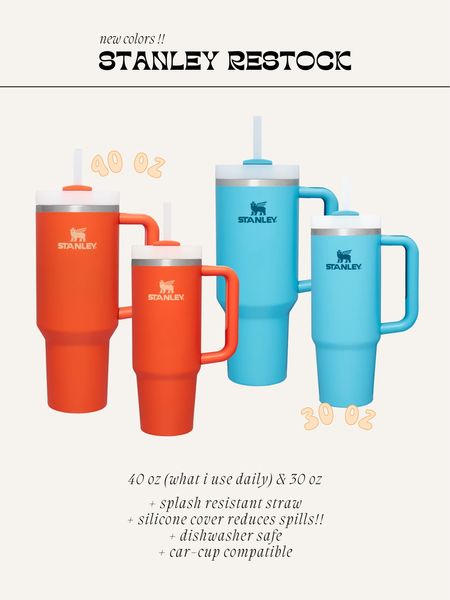 Stanley 40oz tumbler is back in stock in new colors Tigerlily & Pool - perfect for summer! Love these large tumblers- keeps me so hydrated! Love the handle, dishwasher safe, 40oz, keeps water cold for the whole day, fits in the car cup holder! 

#stanleypartner #stanleytumbler 