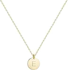 Valloey Rover Gold Initial Pendant Necklace, 14K Gold Plated Disc Double Side Engraved 16.5" Adju... | Amazon (US)