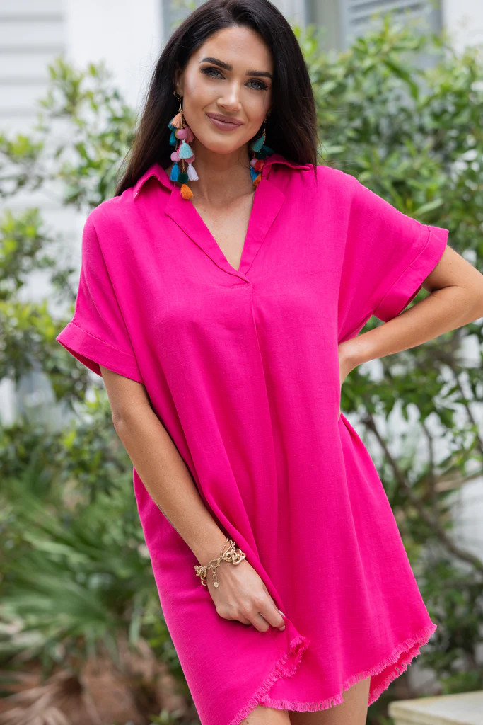Shoot Your Shot Hot Pink Linen Dress | The Mint Julep Boutique
