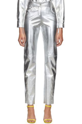 MSGMSilver Faux-Leather Trousers$345 USD | SSENSE 